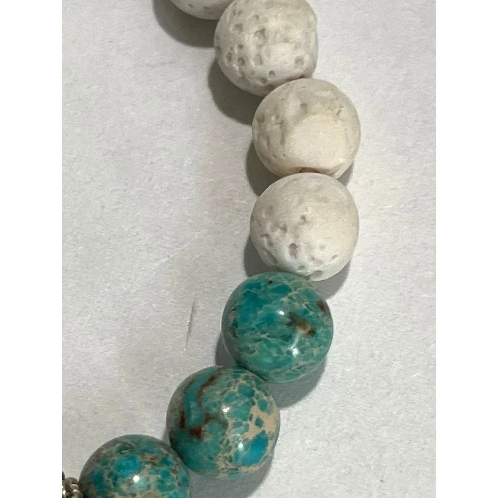 White Lava Rock & Turquoise Bead Stretch Bracelet -- NEW